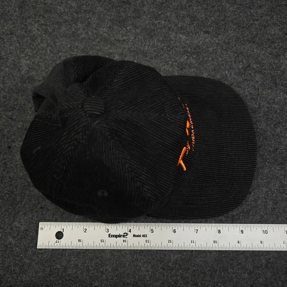 The Frida Cinema Black Men's Corduroy Snapback Hat Retro Orange Script Logo